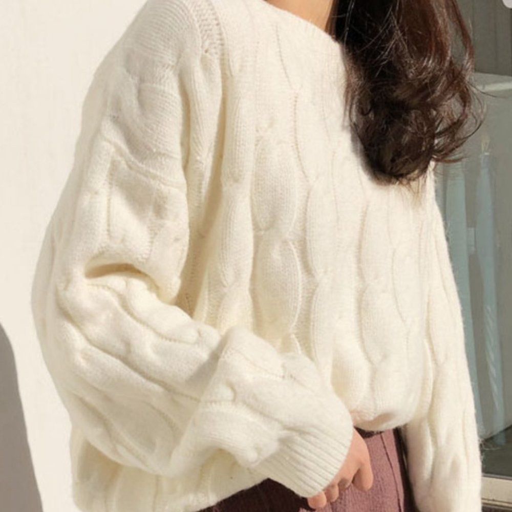 Cable-knit Pullover Sweater | Oversized Top Blouse School Office Fall/Winter - Picture 1 of 6